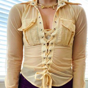 Vintage Mesh Lace Up Top